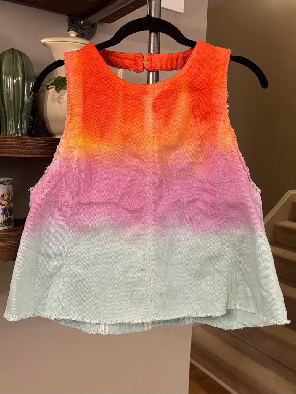 We the Free Free People Tie Dye Raw Hem Open Back Cropped Tank Top Size S